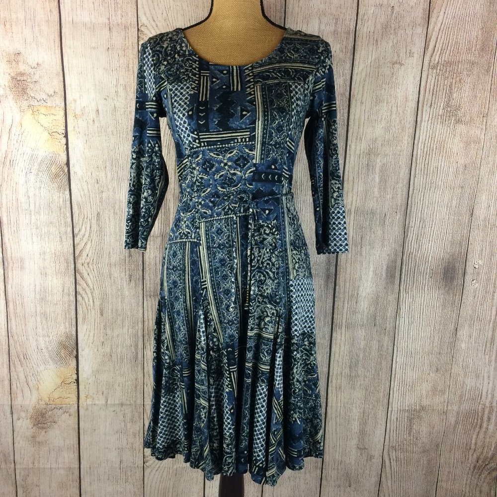 Ralph Lauren Blue Patchwork Fit & Flare Dress Sz S - Picture 1 of 7